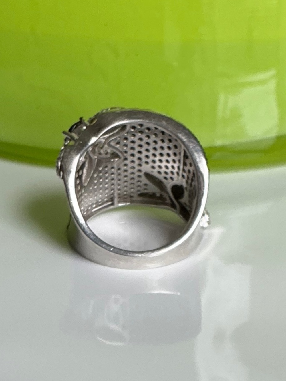 Micro Pave Black Spinel & White CZ Flower Sterling Silver Domed Ring Size 5.75 - Picture 3 of 16